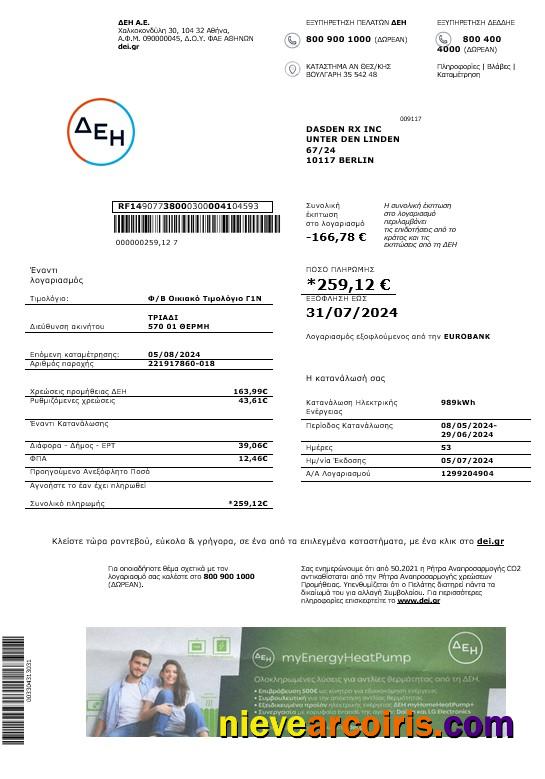 Greece DEI business utility bill